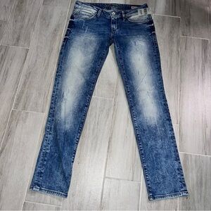 Mavi Jeans Light Wash Bleached Distressed Emma Slim Boyfriend Jeans, Size 27